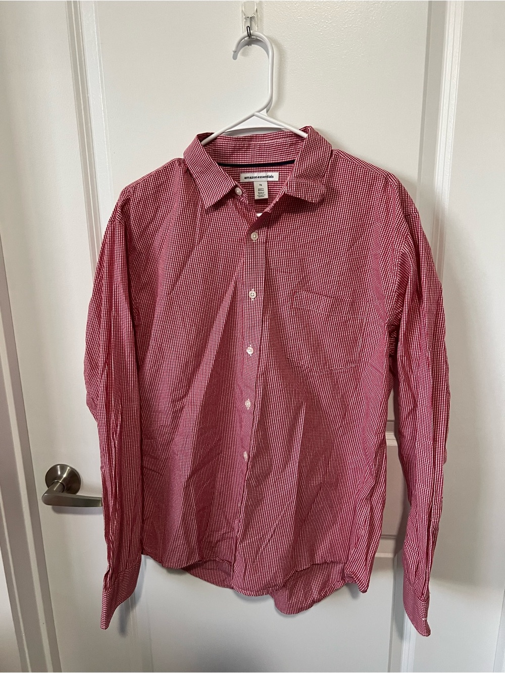 Amazon Essentials Red Micro-Check Button-Down Dress Shirt